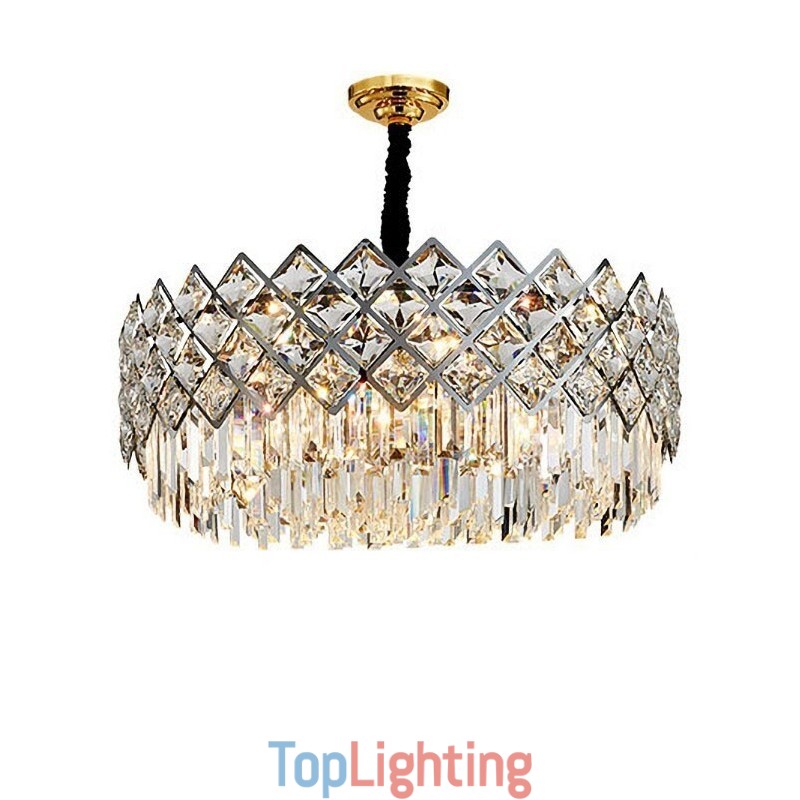 Luxury Postmodern Silver Round K9 Crystal Pendant Chandelier