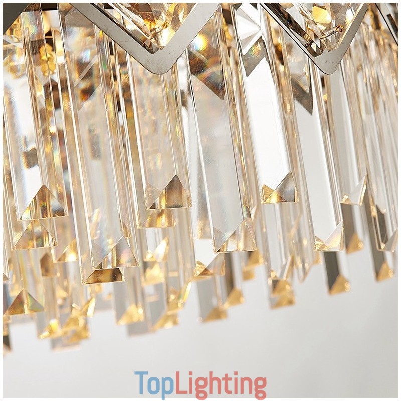 Two Tiers Luxury Postmodern Black and Gold Round K9 Crystal Pendant Chandelier