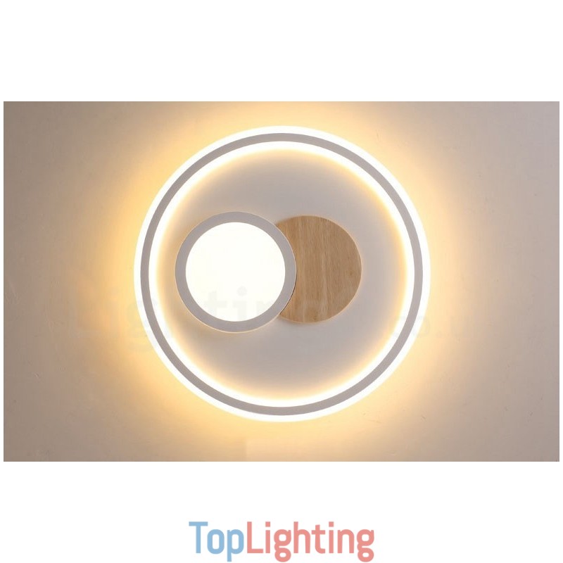 Wood Dimmable Modern Contemporary Nordic Style Flush Mount Round Ceiling Lights with Remote Control Also Can Be Used As Wall Light