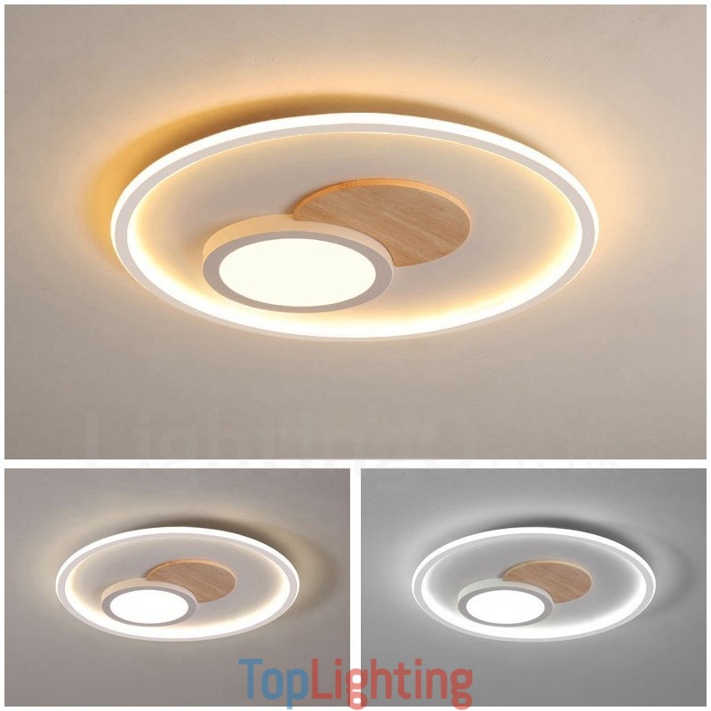 Wood Dimmable Modern Contemporary Nordic Style Flush Mount Round Ceiling Lights with Remote Control Also Can Be Used As Wall Light