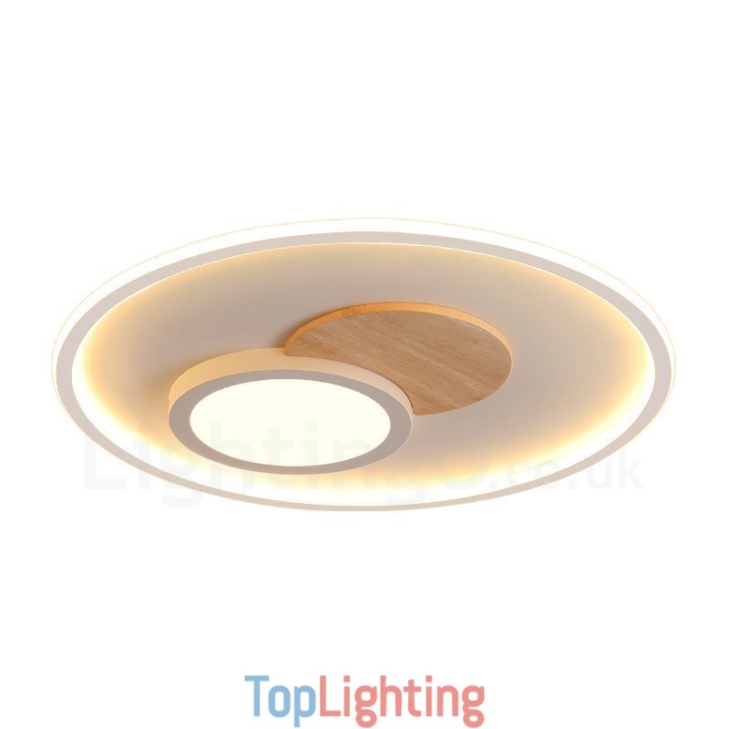 Wood Dimmable Modern Contemporary Nordic Style Flush Mount Round Ceiling Lights with Remote Control Also Can Be Used As Wall Light
