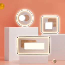 Wood Dimmable Modern Contemporary Nordic Style Square Flush Mount Ceiling Lights with Remote Control Also Can Be Used As Wall Light