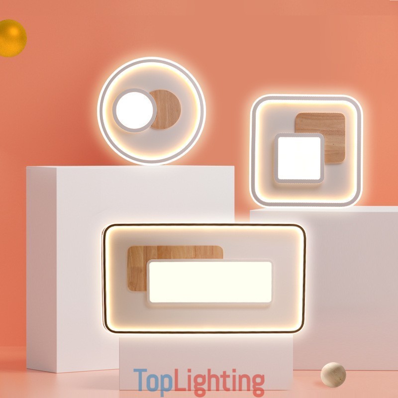 Wood Dimmable Modern Contemporary Nordic Style Square Flush Mount Ceiling Lights with Remote Control Also Can Be Used As Wall Light