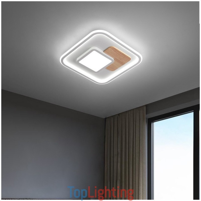 Wood Dimmable Modern Contemporary Nordic Style Square Flush Mount Ceiling Lights with Remote Control Also Can Be Used As Wall Light