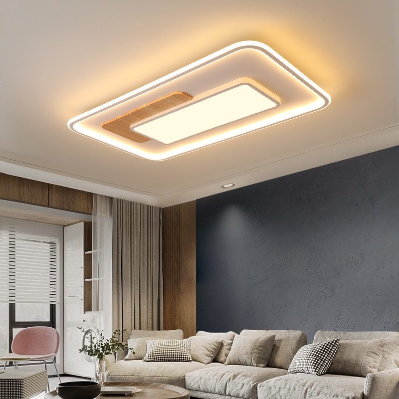 Wood Dimmable Modern Contemporary Nordic Style Rectangle Flush Mount Ceiling Lights with Remote Control Also Can Be Used As Wall Light