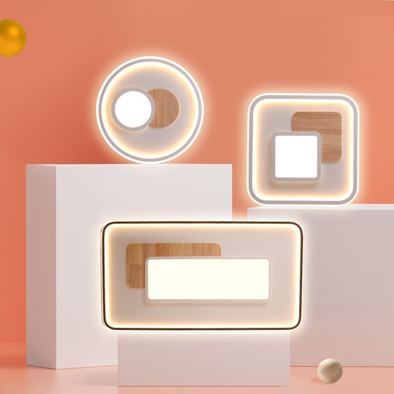 Wood Dimmable Modern Contemporary Nordic Style Rectangle Flush Mount Ceiling Lights with Remote Control Also Can Be Used As Wall Light