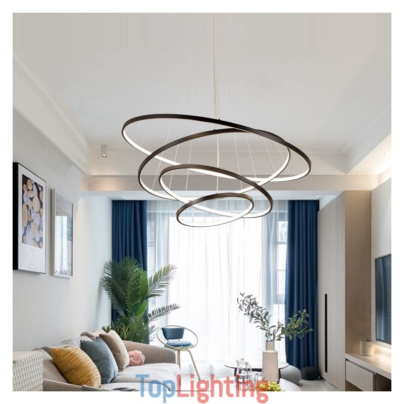 Large 4 Rings 5 Rings Black White Gold Pendant Light Modern Design