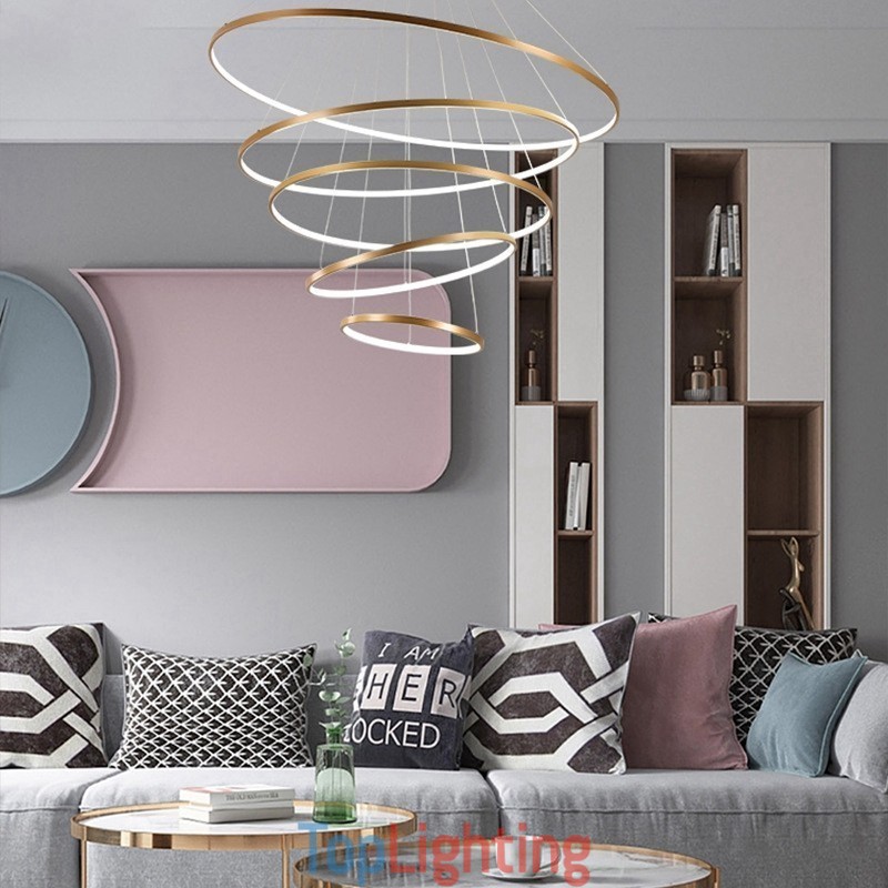 Large 4 Rings 5 Rings Black White Gold Pendant Light Modern Design