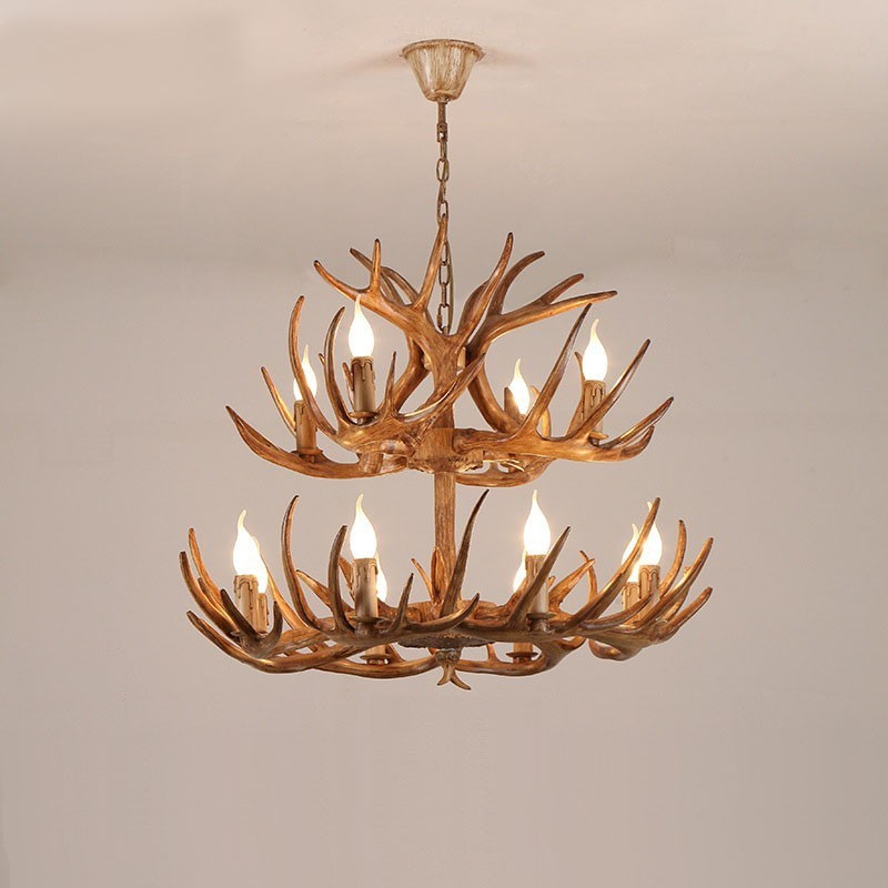 12 (8+4) Light 2 Tiers Rustic Artistic Retro Antler Antique Chandelier