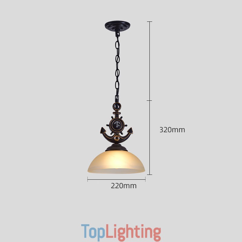 One Light Black Rustic Artistic Retro Antique Pendant Light with Glass Shade