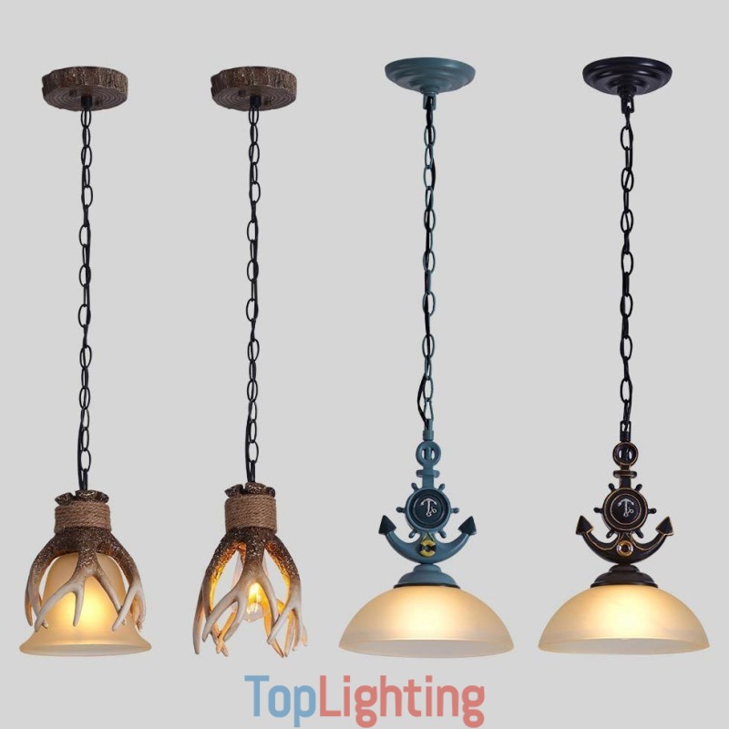 One Light Black Rustic Artistic Retro Antique Pendant Light with Glass Shade