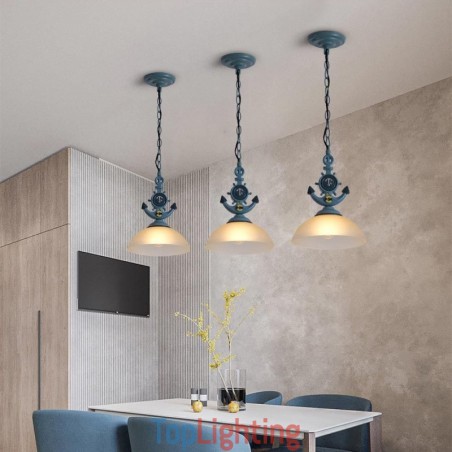 One Light Blue Rustic Artistic Retro Antique Pendant Light with Glass Shade One Light Blue Rustic Artistic Retro Antique Pendant Light with Glass Shade