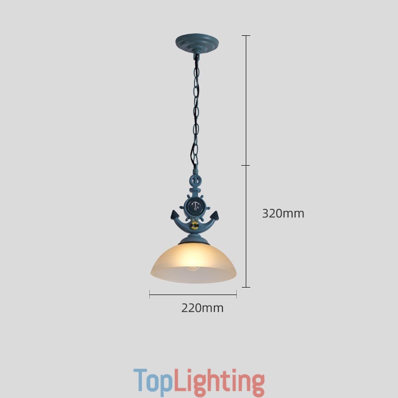 One Light Blue Rustic Artistic Retro Antique Pendant Light with Glass Shade