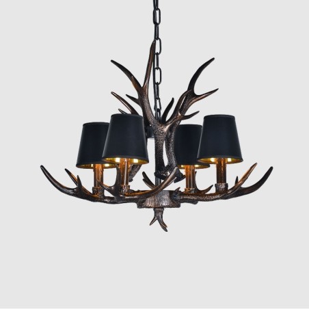 4 Light Black Rustic Artistic Retro Antler Antique Chandelier with Shades 4 Light Black Rustic Artistic Retro Antler Antique Chandelier with Shades