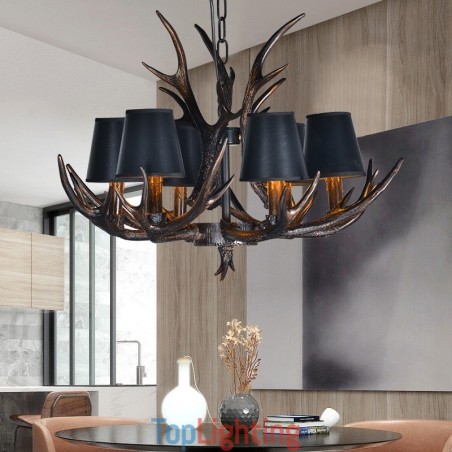 6 Light Black Rustic Artistic Retro Antler Antique Chandelier with Shades 6 Light Black Rustic Artistic Retro Antler Antique Chandelier with Shades