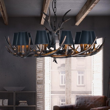Retro Antler Antique Chandelier with Shades Retro Antler Antique Chandelier with Shades
