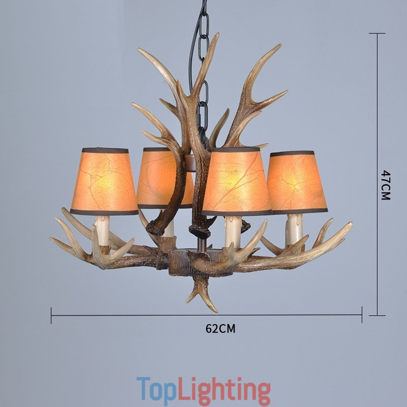 4 Light Rustic Artistic Retro Antler Antique Chandelier with Shades