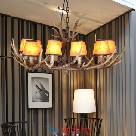 Retro Antler Antique Chandelier with Shades Retro Antler Antique Chandelier with Shades