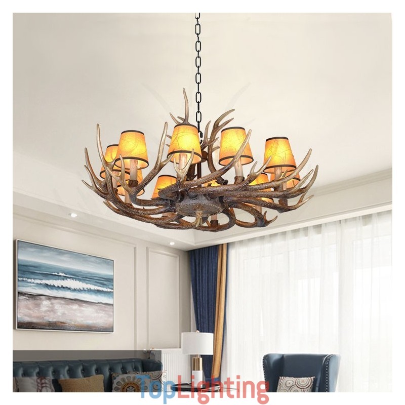 Retro Antler Antique Chandelier with Shades