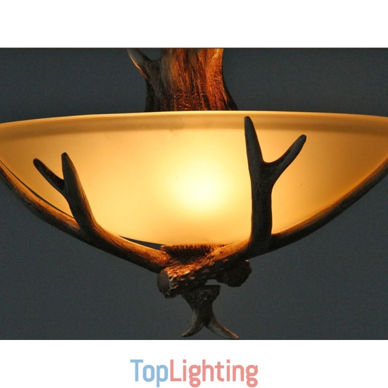 One Light Rustic Artistic Retro Antler Antique Pendant Light with Glass Shade