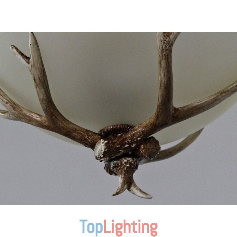 One Light Rustic Artistic Retro Antler Antique Pendant Light with Glass Shade