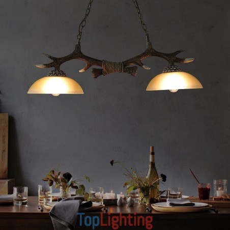 2 Light Black Rustic Artistic Retro Antler Antique Pendant Light with Glass Shade 2 Light Black Rustic Artistic Retro Antler Antique Pendant Light with Glass Shade