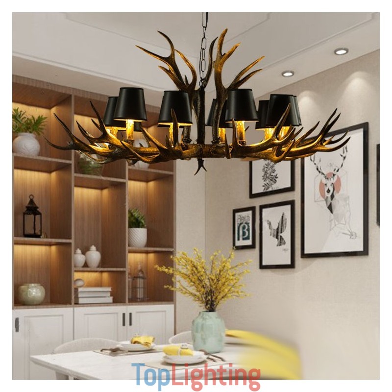 Retro Antler Antique Chandelier with Shades
