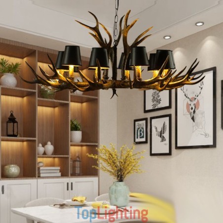 Retro Antler Antique Chandelier with Shades Retro Antler Antique Chandelier with Shades