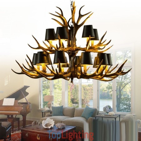 15 Light Black Rustic Artistic Retro Antler Antique Chandelier with Shades 15 Light Black Rustic Artistic Retro Antler Antique Chandelier with Shades