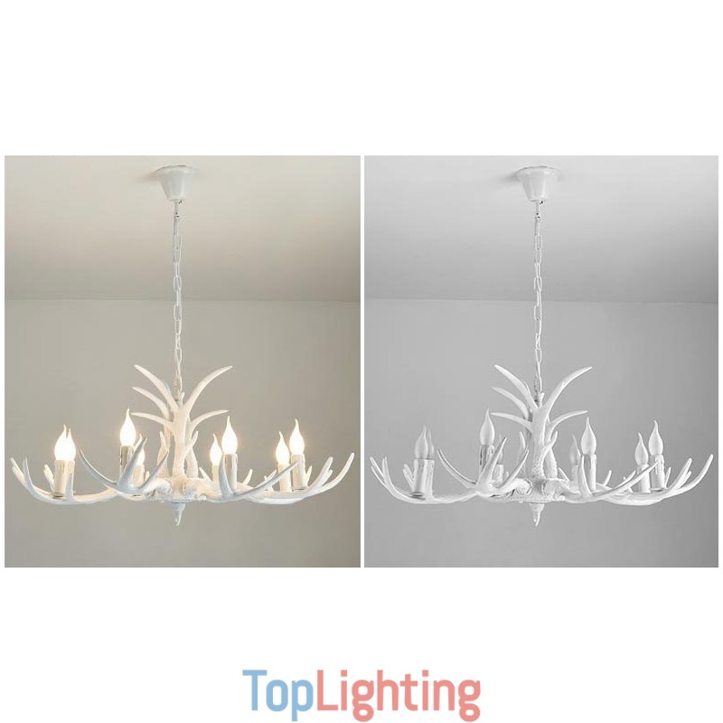 8 Light White Rustic Artistic Retro Antler Antique Chandelier
