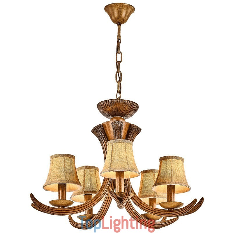 5 Light Rustic Artistic Retro Antler Antique Chandelier with Shades