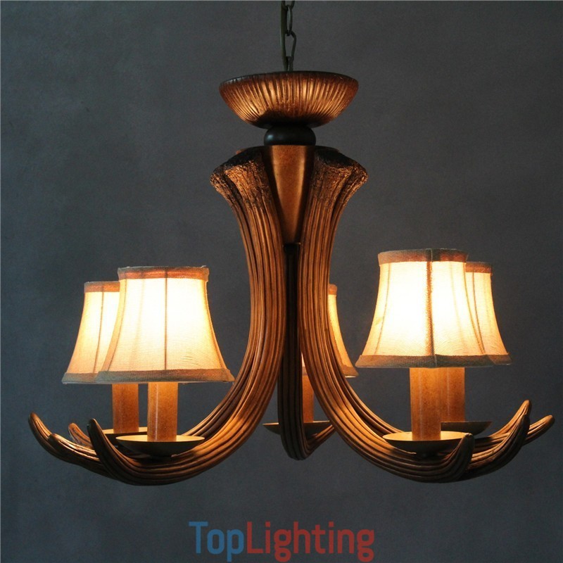 5 Light Rustic Artistic Retro Antler Antique Chandelier with Shades