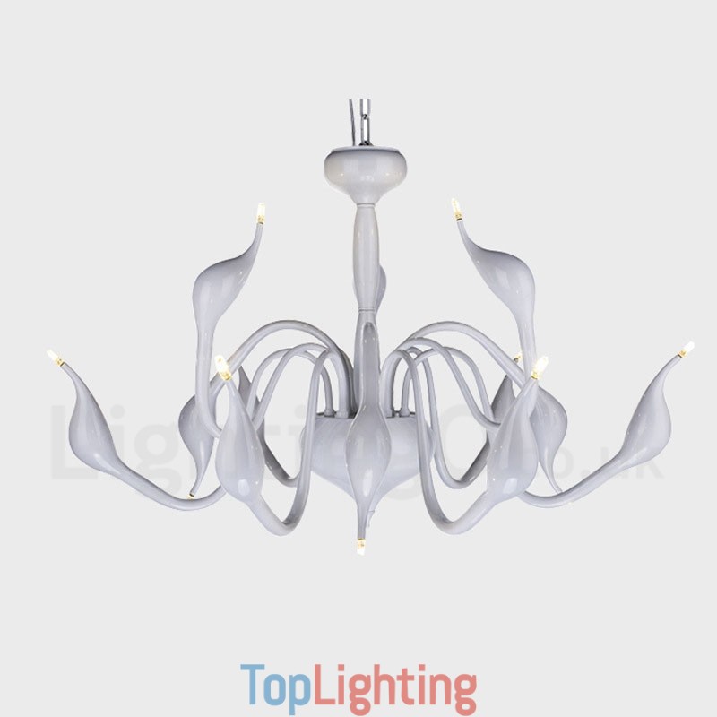 12 Light Modern Swan White Metal Chandelier Pendant Light
