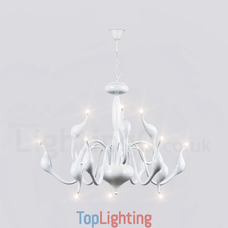 12 Light Modern Swan White Metal Chandelier Pendant Light