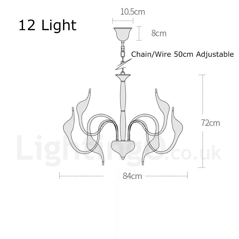 12 Light Modern Swan Gold Metal Chandelier Pendant Light