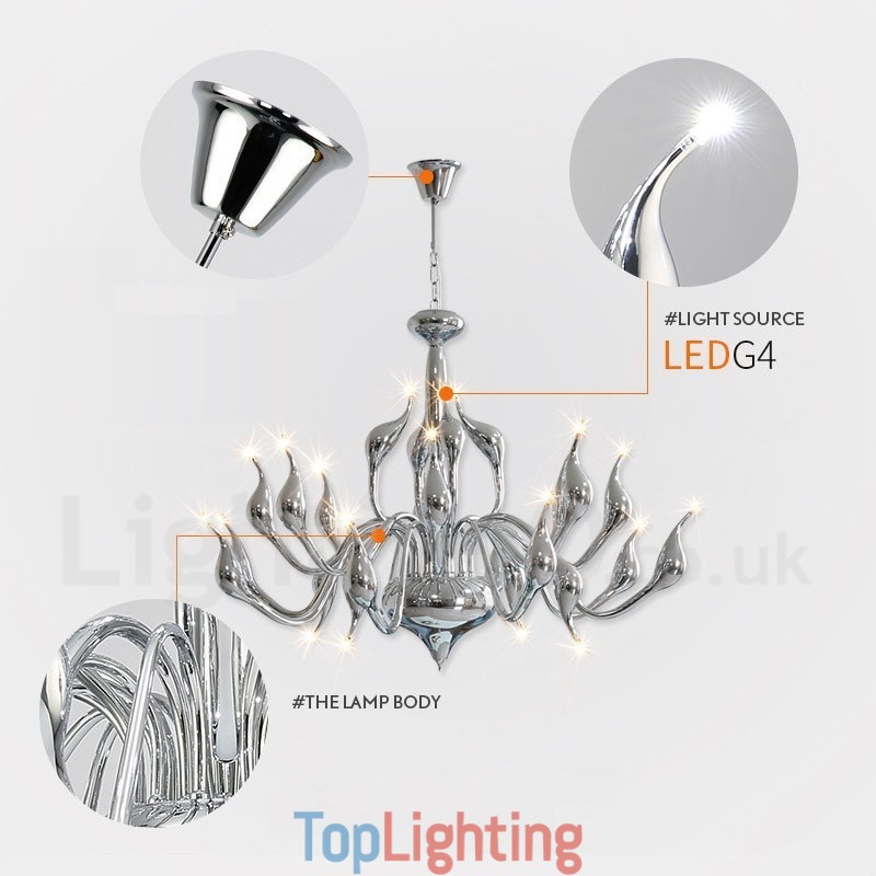 18 Lights Stainless Post Modern Swan Chandelier Light G4 Chrome Finished