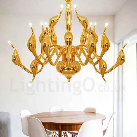 18 Lights Stainless Post Modern Swan Chandelier Light G4 Gold Finished 18 Lights Stainless Post Modern Swan Chandelier Light G4 Gold Finished