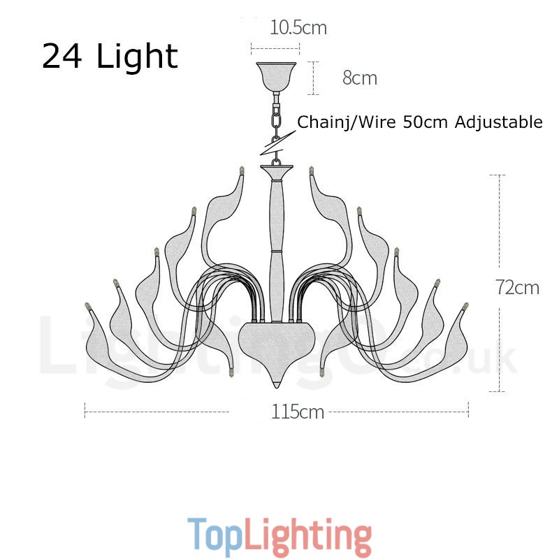 24 Lights Modern Swan Chandelier Light G4 White Plating
