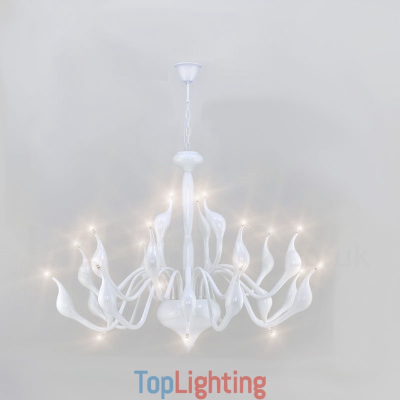 24 Lights Modern Swan Chandelier Light G4 White Plating