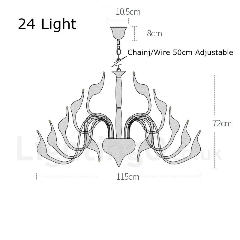24 Lights Modern Swan Chandelier Light G4 Gold Plating