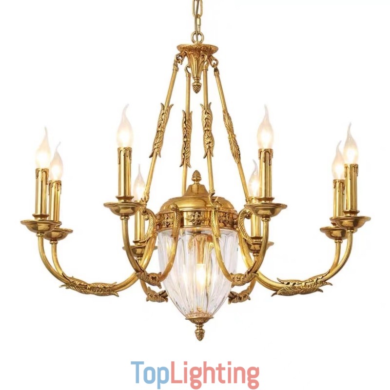 Luxury French All Copper Crystal Chandelier Lamp Dining luminaire Chandelier