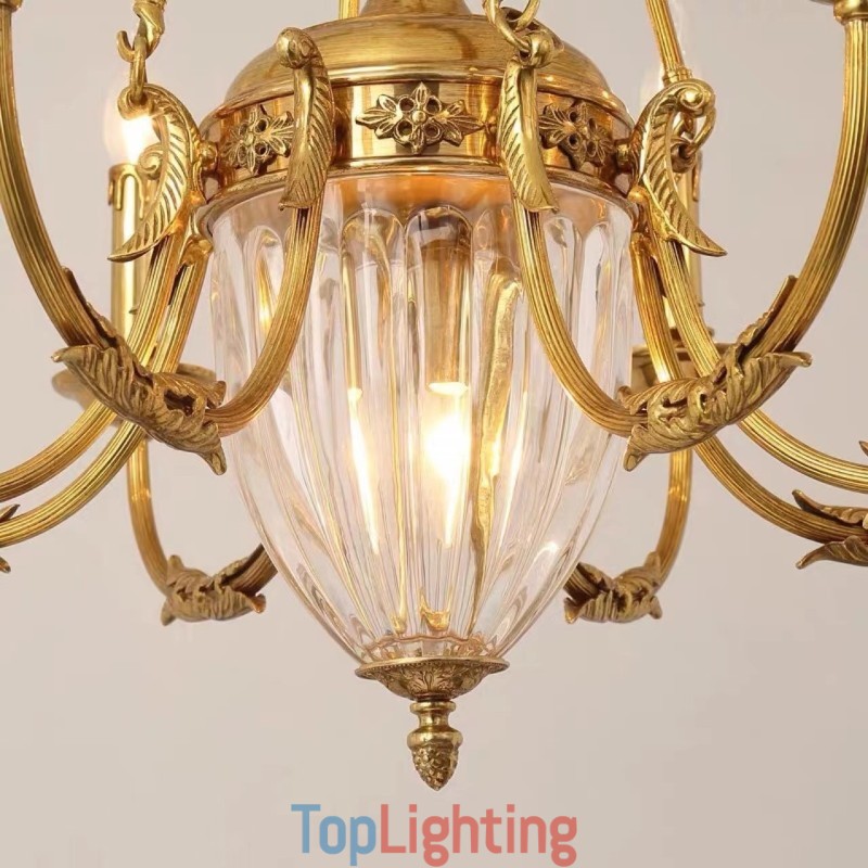 Luxury French All Copper Crystal Chandelier Lamp Dining luminaire Chandelier