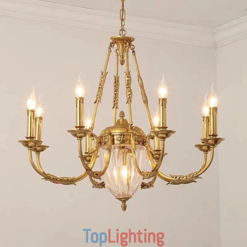 Luxury French All Copper Crystal Chandelier Lamp Dining luminaire Chandelier