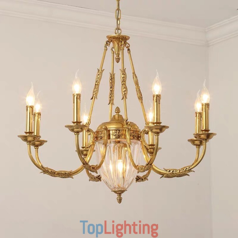 Luxury French All Copper Crystal Chandelier Lamp Dining luminaire Chandelier