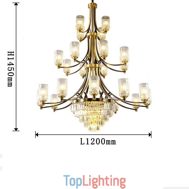 Big Luxury Copper Crystal Chandelier for 12+8+4 Light Holder