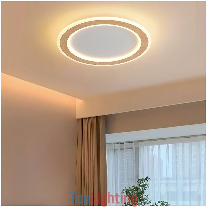 Round Wood Modern Flush Mount Ceiling Light Indoor Lighting Fixture