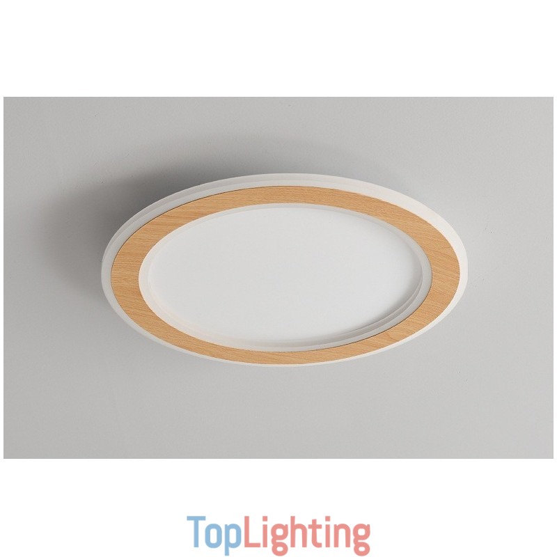 Round Wood Modern Flush Mount Ceiling Light Indoor Lighting Fixture