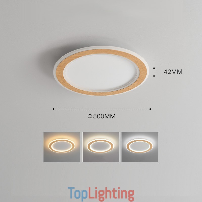 Round Wood Modern Flush Mount Ceiling Light Indoor Lighting Fixture