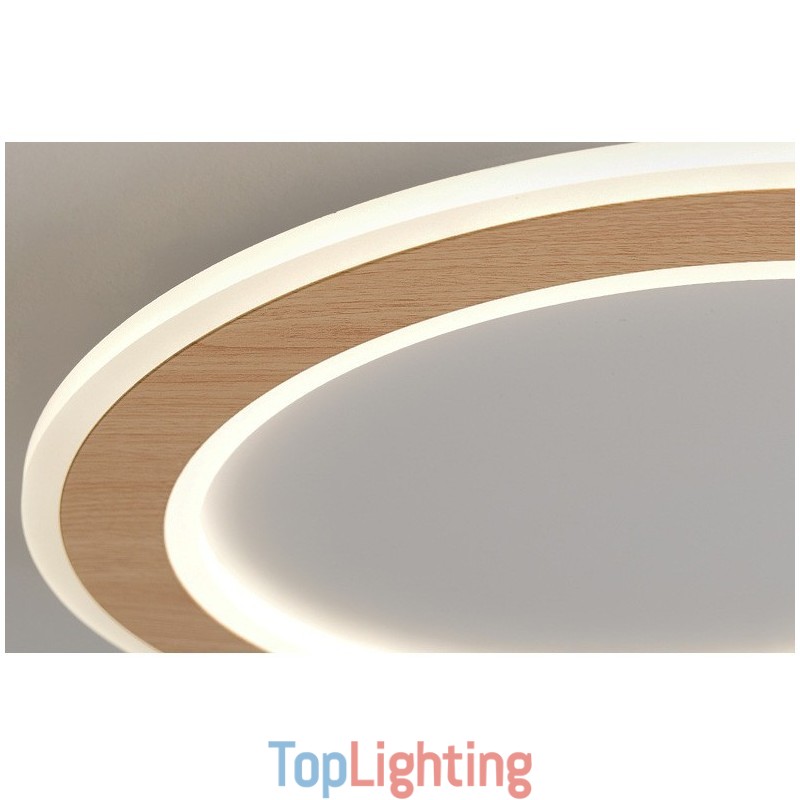 Round Wood Modern Flush Mount Ceiling Light Indoor Lighting Fixture