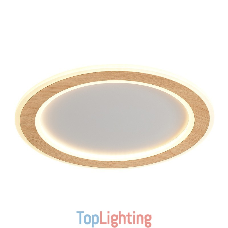 Round Wood Modern Flush Mount Ceiling Light Indoor Lighting Fixture